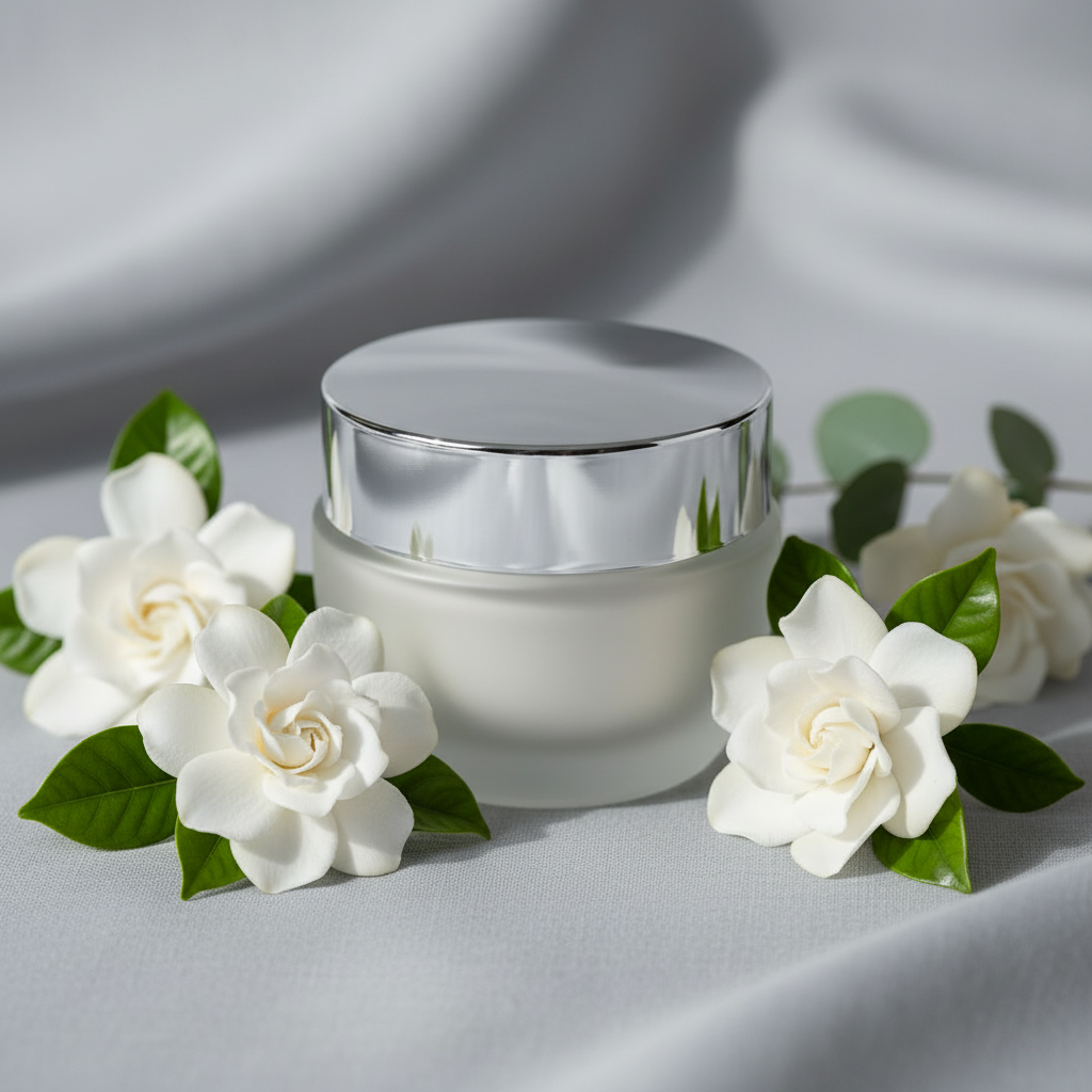 Jasmine Botanical Facial Cream — Silver Mist variant with gardenia flowers