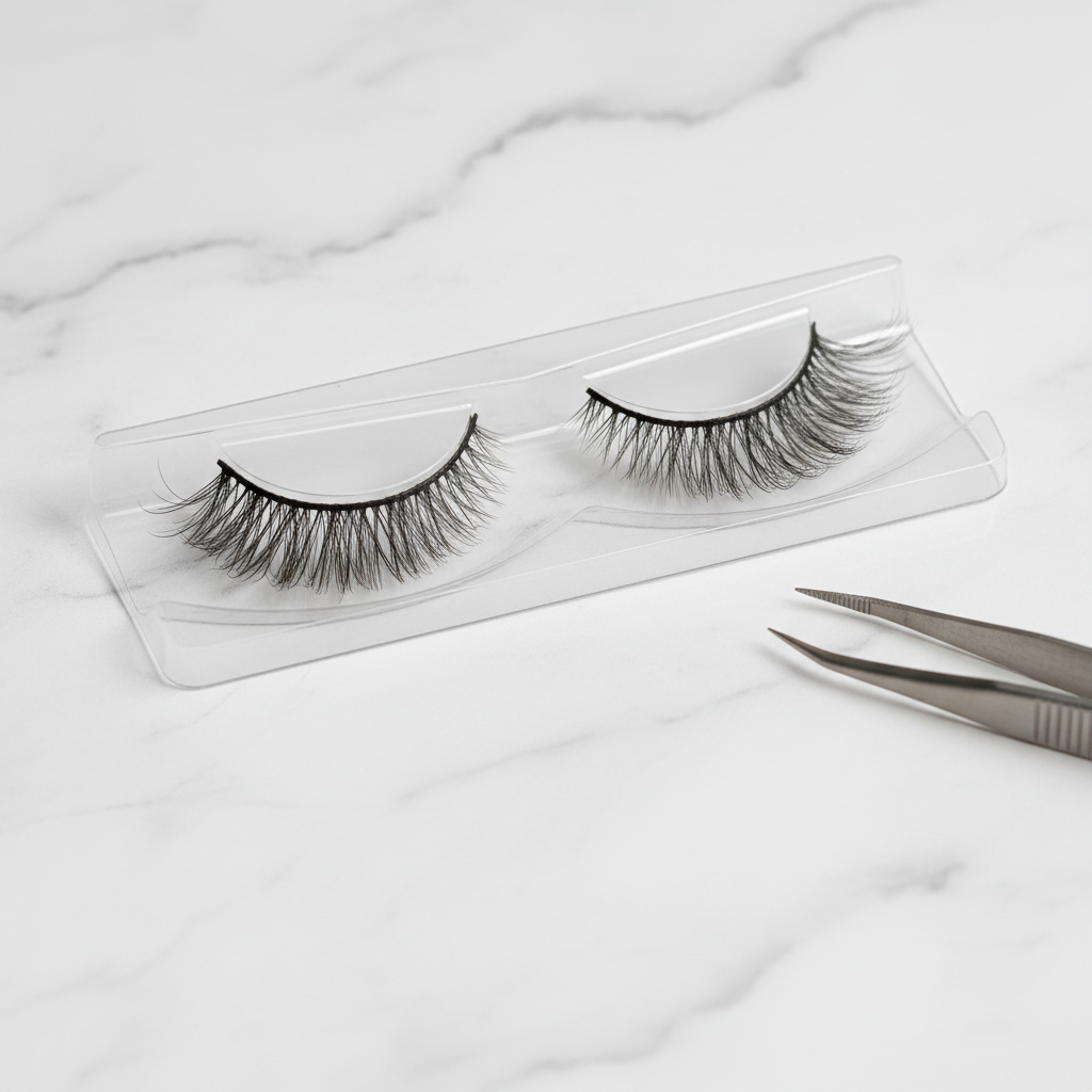 Variant 1 – Natural Wispy black false eyelashes on clear tray